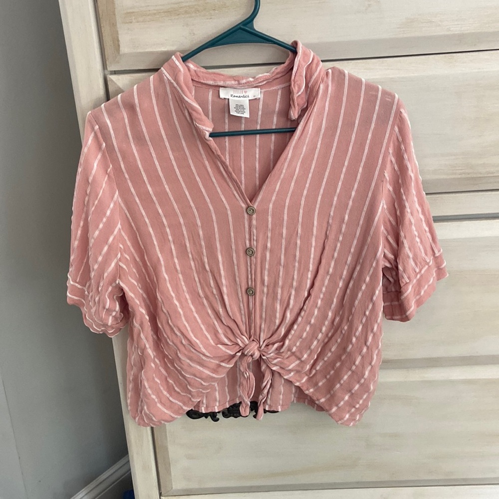 Pink, button up, tie t-shirt